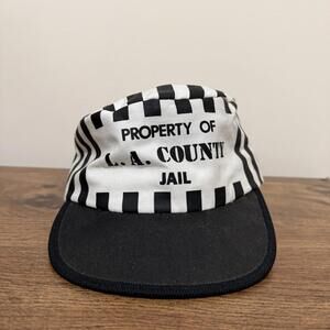 Vintage LA County Jail Inmate Striped Novelty Cap Black White Men’s